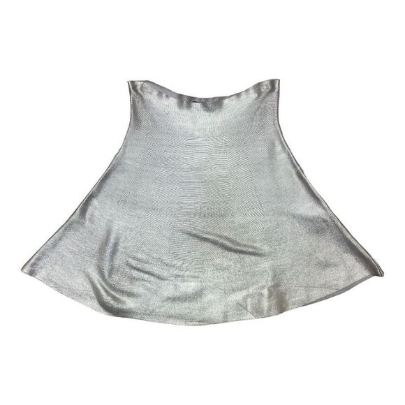 Zara Silver Metallic High Waist Skater Skirt Sz M Party Holiday Shiny Boho - Picture 6 of 6